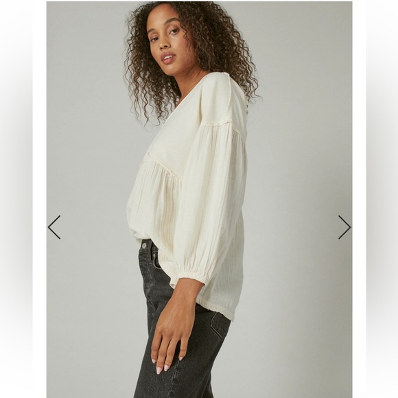 Lucky Brand - Long Sleeve Woven Mixed Top - NWOT - Picture 3 of 8